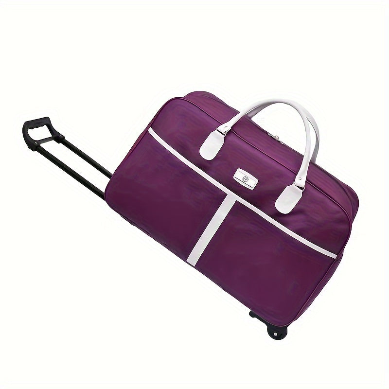 Large Capacity Wheeled Duffle Bag - Telescoping Handle, Oxford Fabric, Carry-On Travel Tote - Perfect for Short Trips, Business, and Clothes Packing with Casual Style