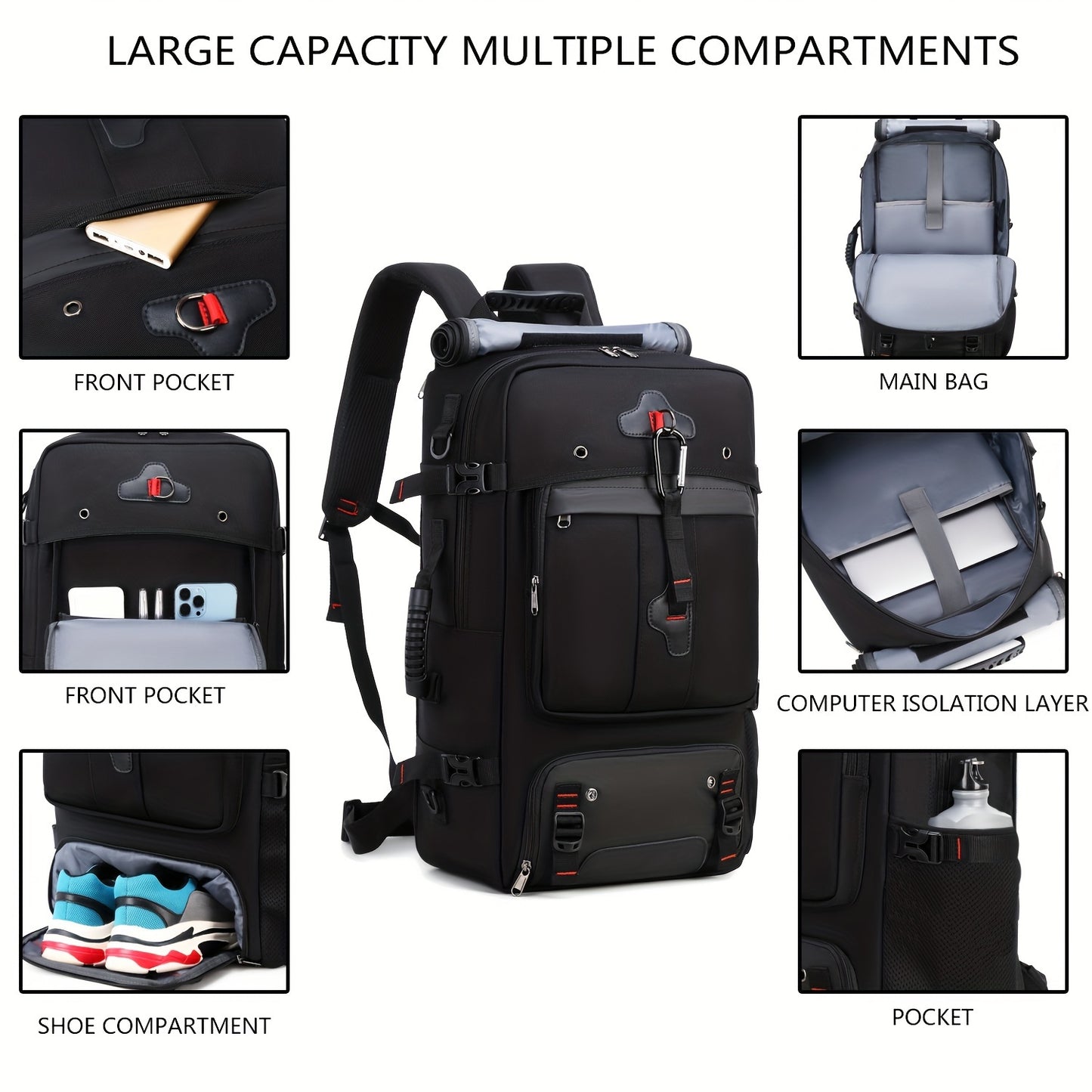 50L Extra-Large Hiking Travel Backpack - Spacious Outdoor Camping Rucksack with Dedicated Shoe Compartment, 17.3-inch Laptop Sleeve, Durable Water-Resistant Sports Style Design, Multiple Compartments, and Padded Shoulder Straps for Ultimate Comfort